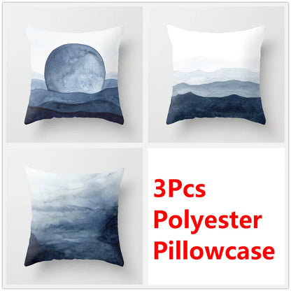 مجموعة أغطية وسائد DecorBites™‎ بنقشة زهور الحبر الأزرق - طقم ثلاثي من أغطية الوسائد للأريكة على الطراز الشمالي لتزيين المنزل