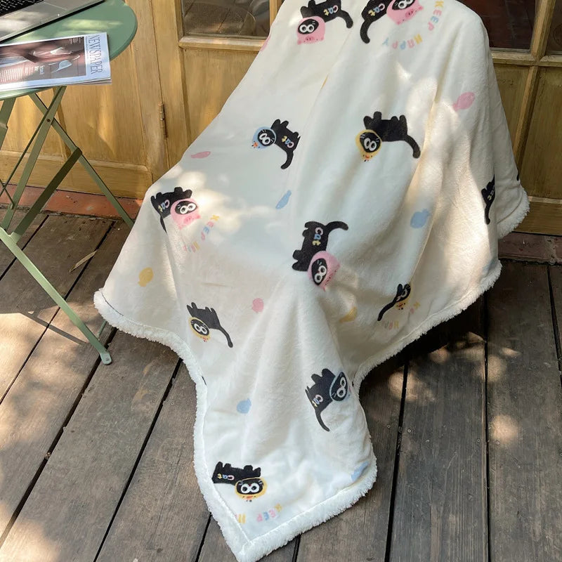 DecorBites™ Lamb Nap Cartoon Coral Velvet Blanket: Super Soft, Thick, and Cute for Winter