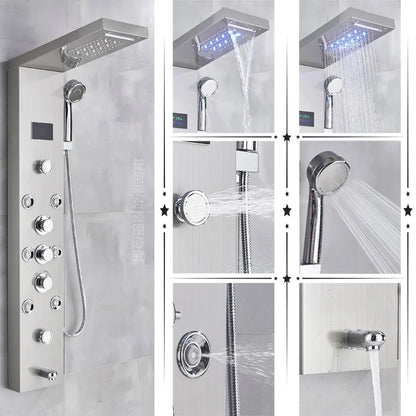 DecorBites™ LED Rainfall Shower Panel System with Temperature Screen & Massage SPA