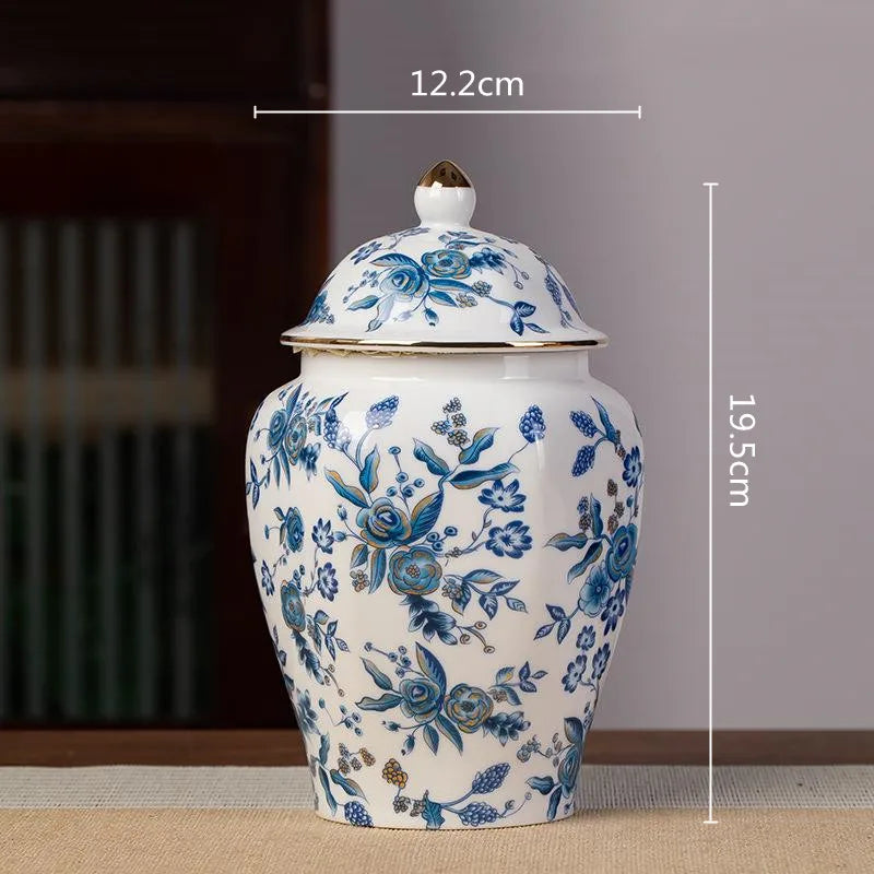 وعاء تخزين محكم الإغلاق من الخزف الأزرق والأبيض من DecorBites™