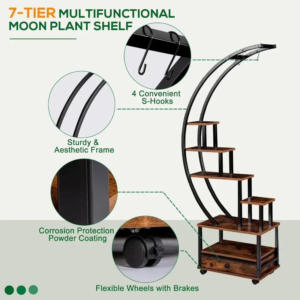 DecorBites™ Modern 71” Tall Indoor Plant Stand with Lockable Wheels