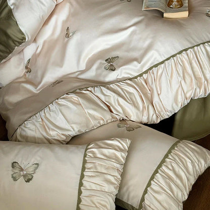 Decobites Butterfly Embroidery 1000TC Egyptian Cotton Bedding Set with Duvet Cover, Sheet, Pillowcases