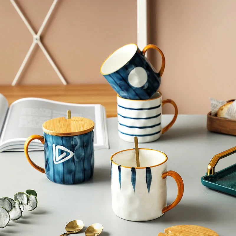 Porcelain Japanese Mug Set With Spoon And Lid