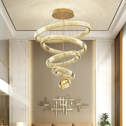 DecorBites™ Crystal Chandelier: LED Dimmable Pendant Light for Stairs, LED Luminaria Fixture