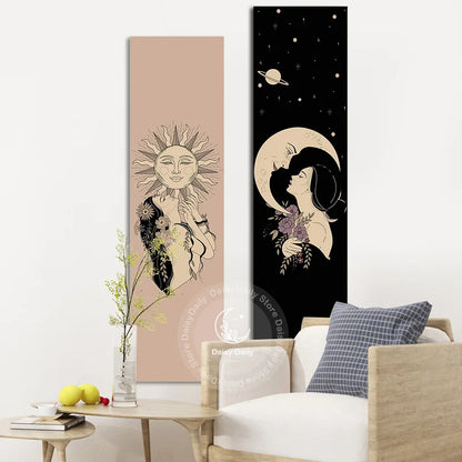 Decobites Sun Moon Wall Tapestry - Boho Aesthetic Room Decor for Living Room & Bedroom