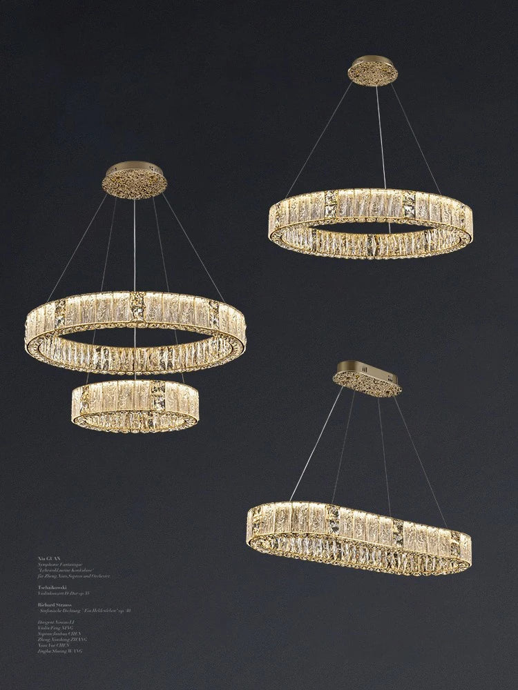 DecorBites™ Crystal Glass Chandelier: Big Round Luxury LED Ceiling Hanging Lamps for Home Decor.