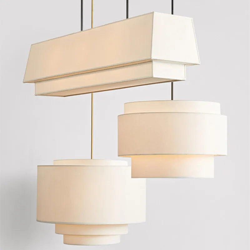 DecorBites™ Japanese Style Tiered Pendant Lamp: Minimalist Fabric Shade for Living Room & Kitchen Counter