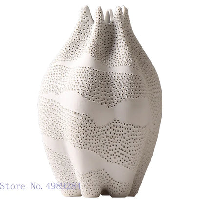 DecorBites™ Dot Pattern Ceramic Vase: Handmade Abstract Geometric Home Decoration