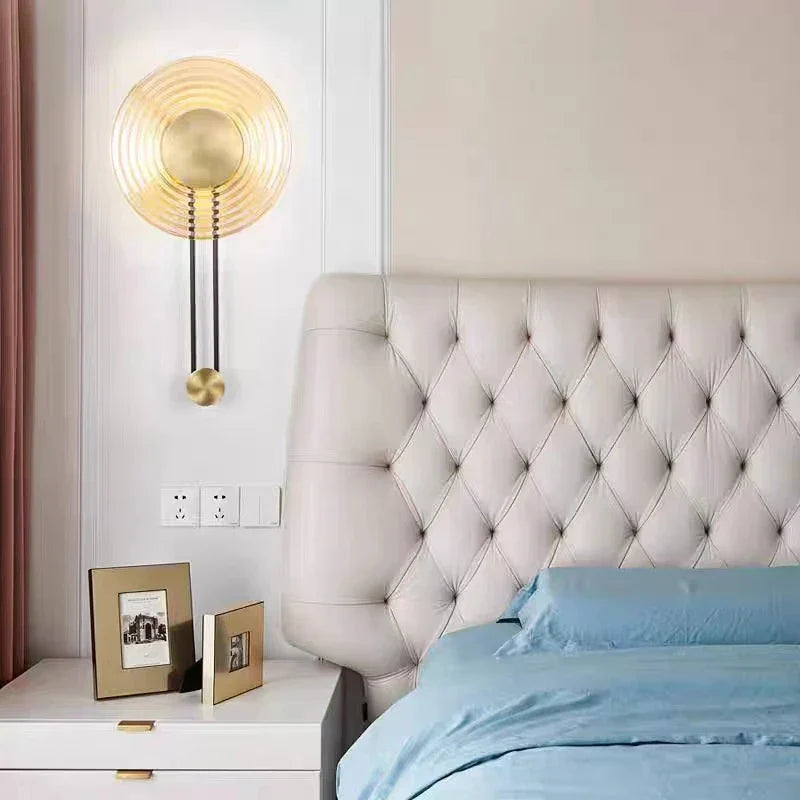 DecorBites™ LED Glass Wall Lamp Stripe Design Round Light Fixture Gold Lumina