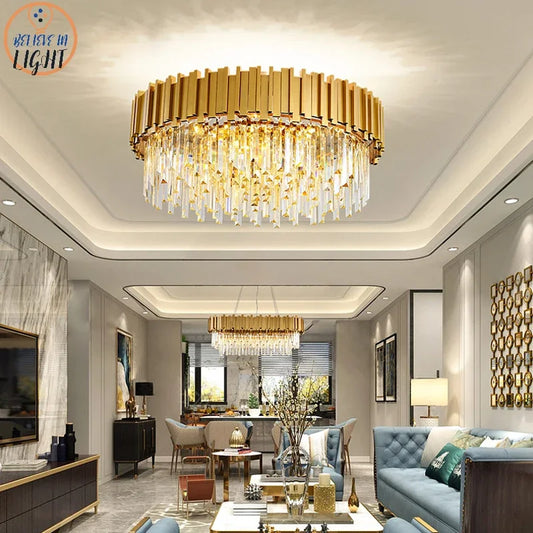 DecorBites™ Gold Black Crystal Chandeliers LED Ceiling Light for Luxe Living & Hospitality