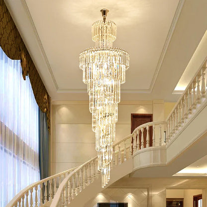 DecorBites™ Gold Crystal Duplex Building LED Chandeliers - Luxury Staircase Decoration