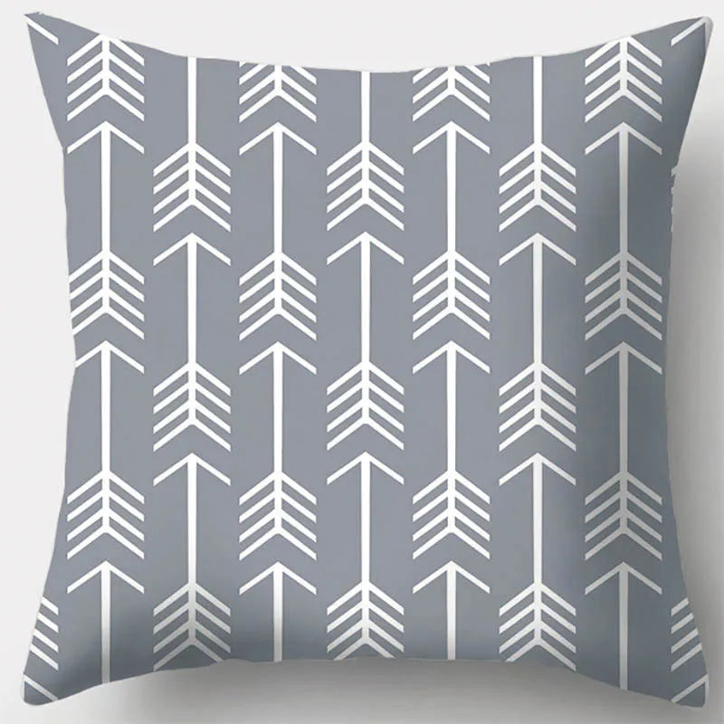 DecorBites™ Grey Geometry Leaves Floral Stripes Plaids Print Lumbar Pillow Case