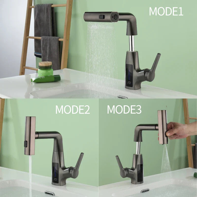 DecorBites™ Digital Display Waterfall Basin Faucet Cold Hot Mixer Rotating Sink Tap