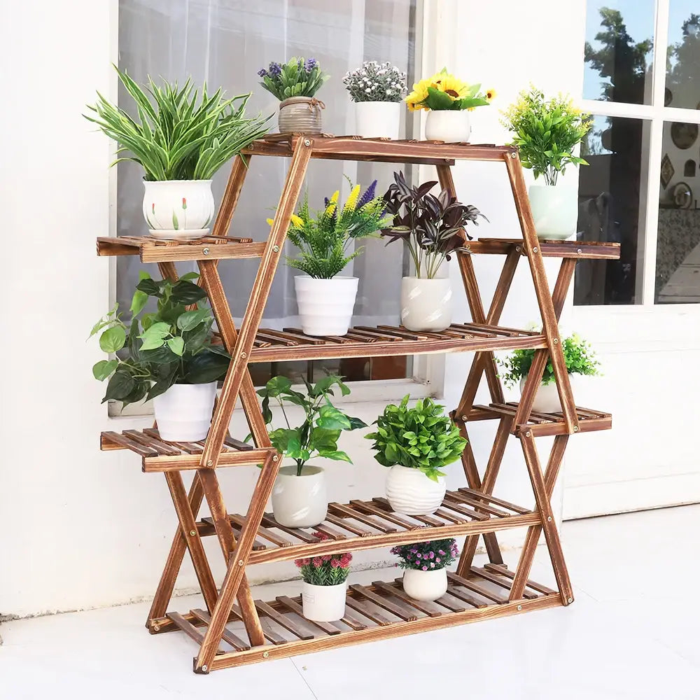 DecorBites™ Large Wood Flower Rack Plant Stand