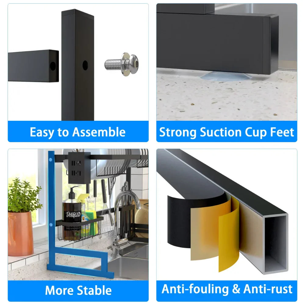 DecorBites™ Escurridor de platos y organizador de utensilios de 2 niveles para fregadero