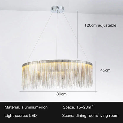 DecorBites™ LED Tassel Chandelier Pendant Light for Living Room Villa Hall Silver Lustre