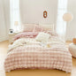 Decobites Velvet Fleece Princess Bedding Set in Pink Purple Grey Gradient, Luxury Duvet Cover & Faux Rabbit Fur