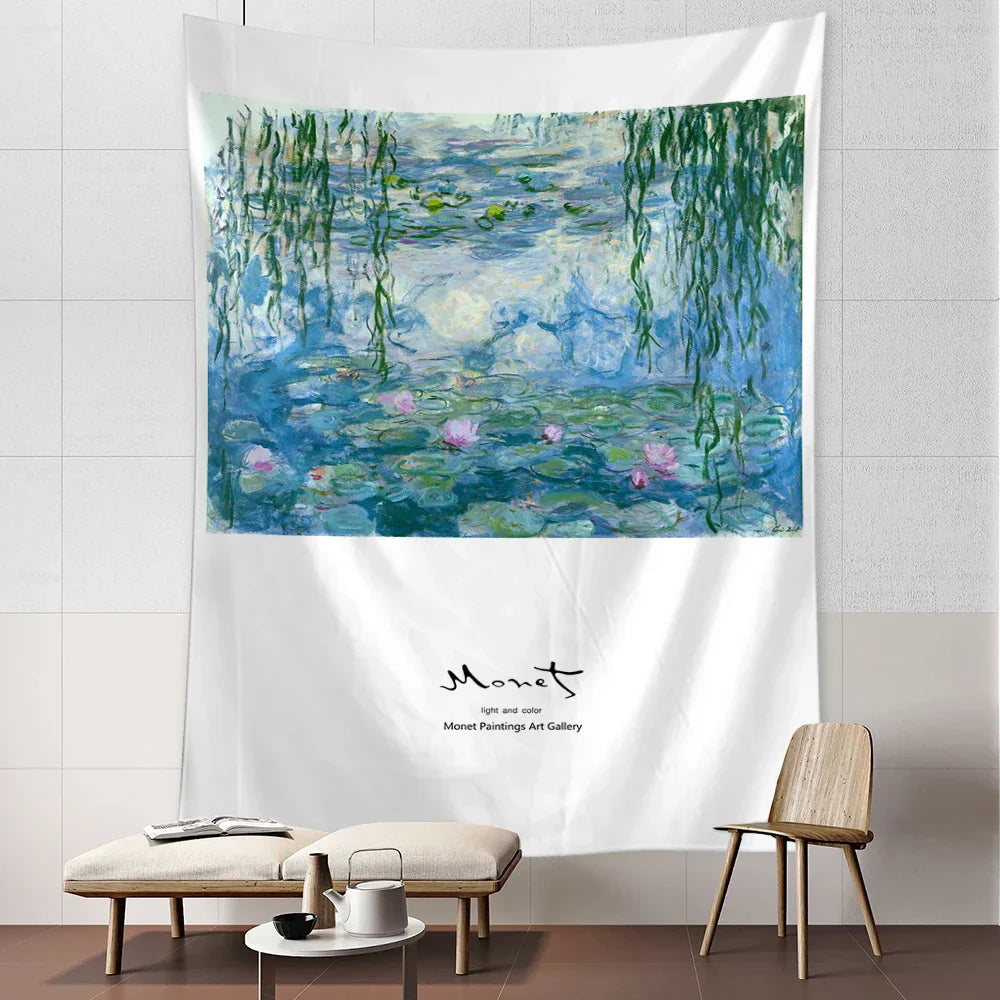 Water Lily Oil Painting Tapestry Wall Hanging for Home Decor by Decobites