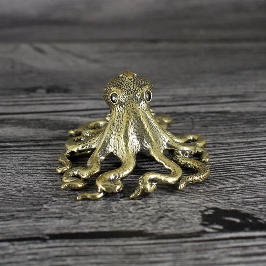 DecorBites™ Brass Octopus Sculpture: Golden Metal Home Decor Figurine