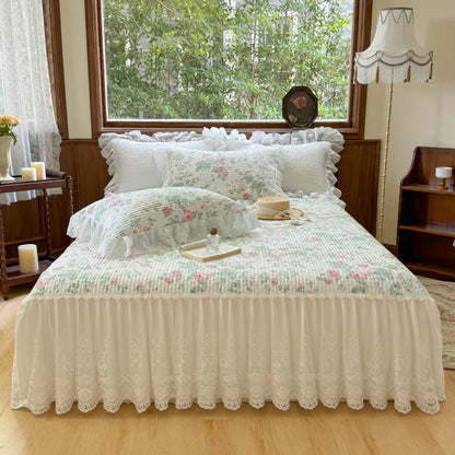 DecorBites™ Lace Ruffles Bed Skirt Set with Pillowcases for 1.2-2M Beds