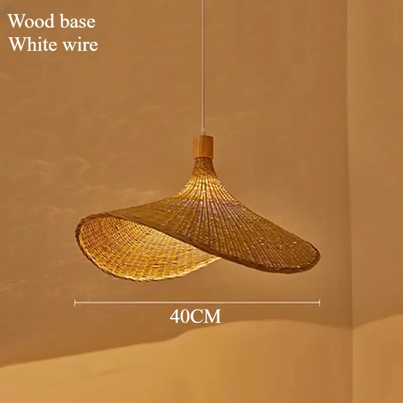 Handwoven Bamboo Straw Hat Pendant Light