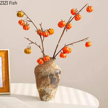 DecorBites™ Ceramic Vase: Wabi-sabi Style, Retro Floral Arrangement, Room Decor