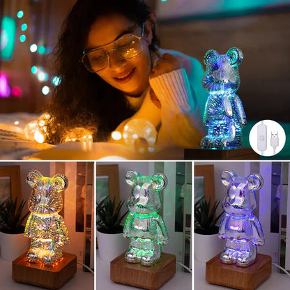 Lámpara de noche DecorBites™ Oso de fuegos artificiales 3D - Lámpara LED con cambio de color para dormitorio y regalo infantil