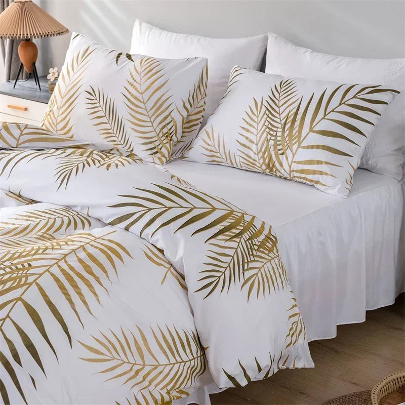 Decobites Gold Print Queen Duvet Set with 2 Pillowcases - Soft & Stylish Bedding Solution