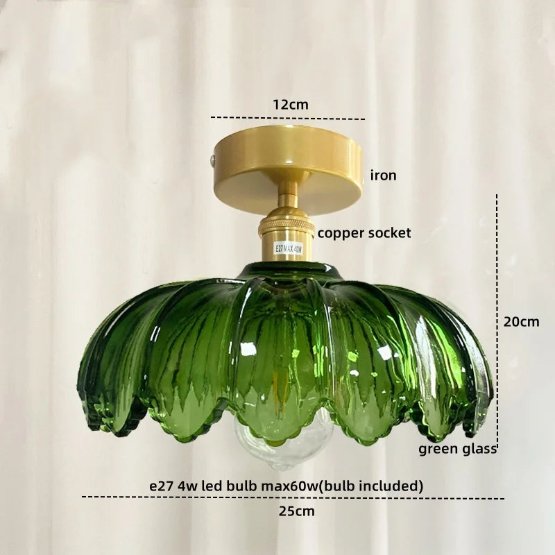 Decorbites™ Lámpara LED Moderna de Techo de Vidrio Verde y Cobre para Balcón y Cocina