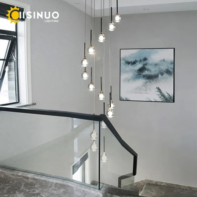 Decorbites™ Gold-Kristall-Regentropfen-Kronleuchter für Treppenhaus und Eingangshalle