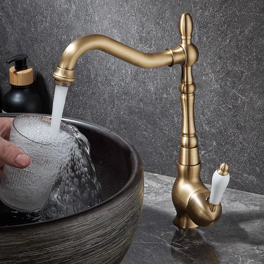 DecorBites™ Antique Bronze Basin Faucet Hot & Cold Brass Bathroom Sink Lavatory Kitchen Faucet