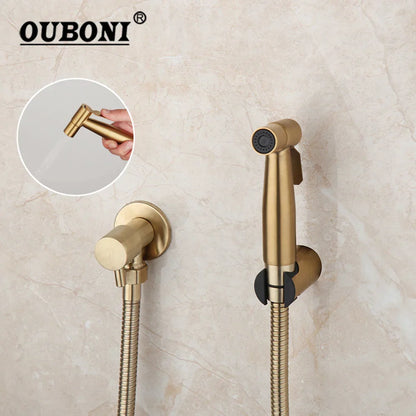 DecorBites™ Brushed Gold Bidet Faucet Hand Spray Wall Mounted Dual Water Way Mixer