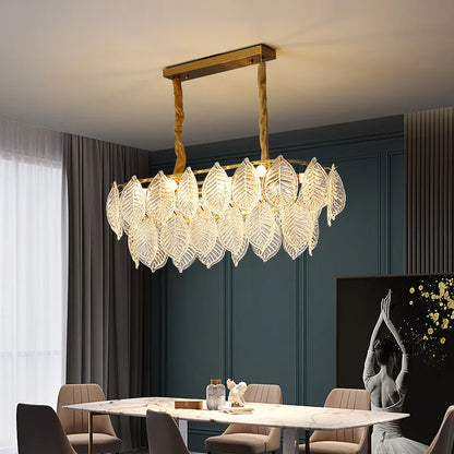 DecorBites™ Leaf Glass Chandelier Pendant Light Luxury Dining Room Ceiling Fixture