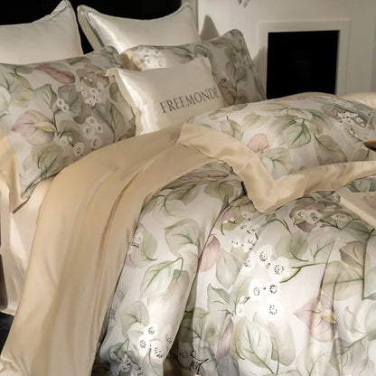 DecorBites™ Egyptian Cotton Print Bedding Set: King Queen Sheet Pillowcase Duvet Cover