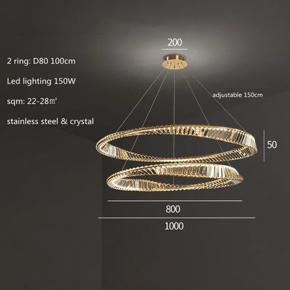 DecorBites™ Gold Plated Steel Ring Pendant Lamp with Dimmable LED Lights and K9 Crystals