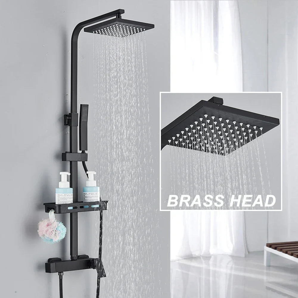 DecorBites™ Black Rainfall Shower Faucet Set with Bathtub Tap and Height Adjust Shower Mixer
