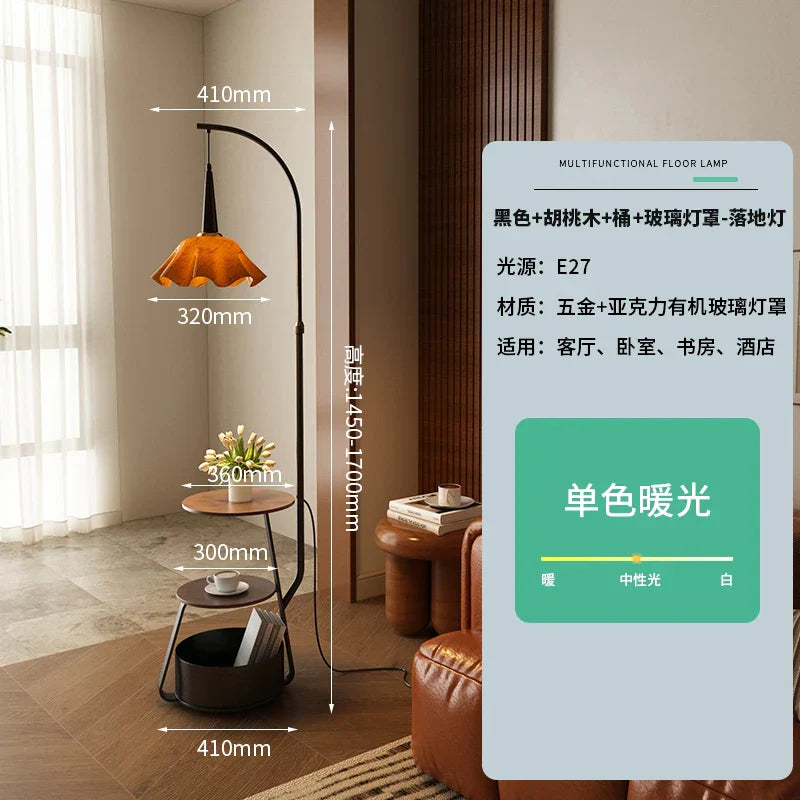 Lámpara de pie DecorBites™ 3 en 1 para sala de estar con estante de almacenamiento