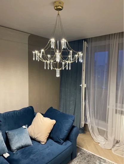 Starry Crystal Firefly Pendant Chandelier in Polished Steel
