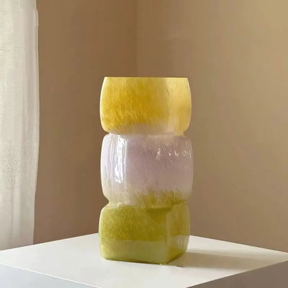 طاولة مزهرية مربعة هندسية من DecorBites™، ديكور زجاجي ناعم لطاولة تلفزيون الفندق