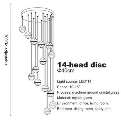 Modern Spiral Crystal Ball Staircase Pendant Chandelier