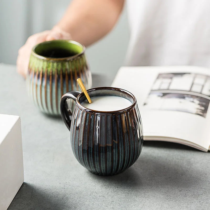 DecorBites™ Gradient Glaze Ceramic Coffee Mug, 480ml Retro Japanese Style Cup