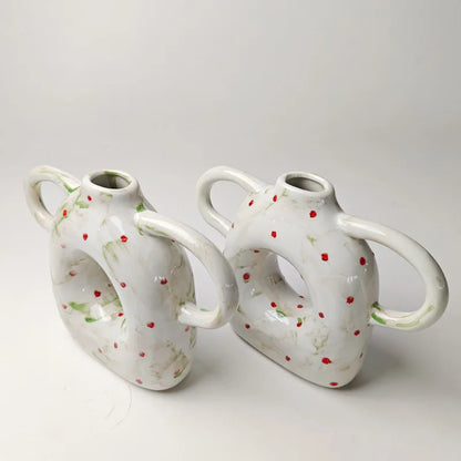 DecorBites™ Abstract Handle Ceramic Vase for Floral Arrangements and Home Decoration