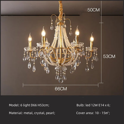 DecorBites™ Gold Crystal Pearl Chandelier LED Pendant Lights Luxe Living Room Decor
