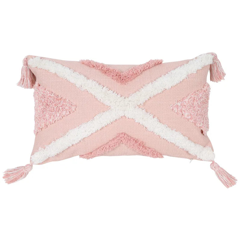 DecorBites™ Boho Pink Geometric Tufted Tassel Pillow Covers 30x100cm - Decorative Double Pillows