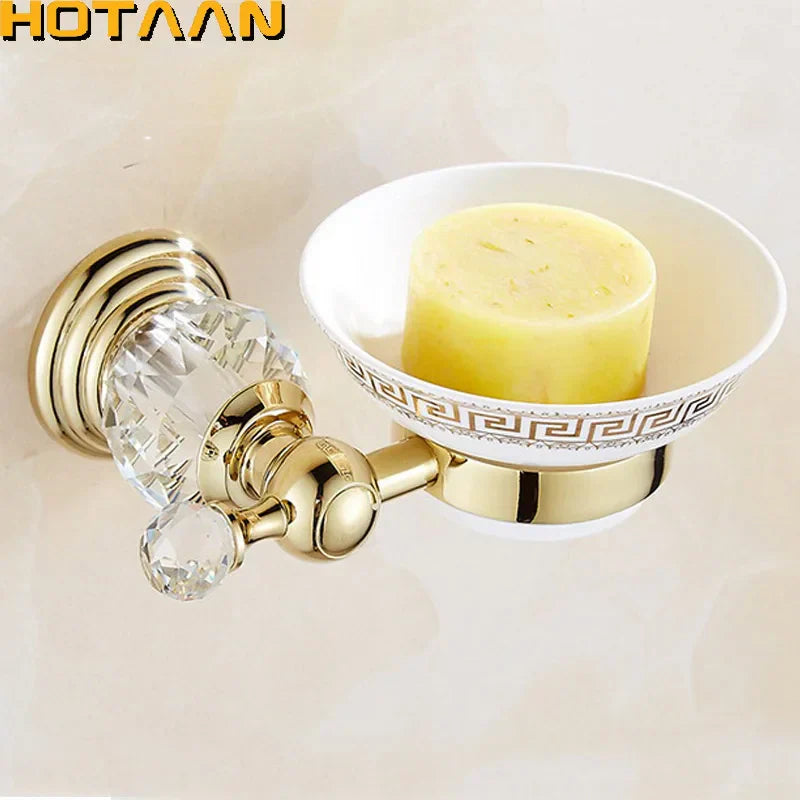 DecorBites™ Gold Crystal Brass Ceramics Bathroom Soap Holder Home Decor Enhance Bathroom Storage