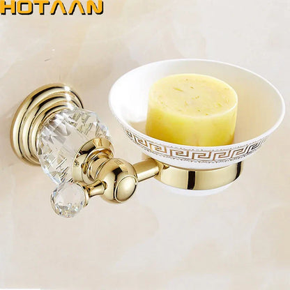 DecorBites™ Gold Crystal Brass Ceramics Bathroom Soap Holder Home Decor Enhance Bathroom Storage