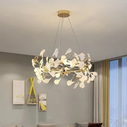 Lámpara de techo LED DecorBites™ con forma de rama y hoja de ginkgo: diseño nórdico moderno para la decoración del hogar.