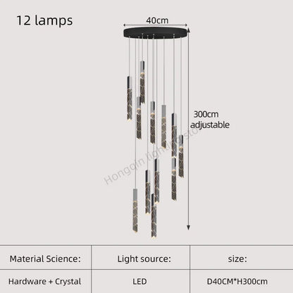 DecorBites™ Gold Crystal Stairs Chandelier Luxe LED Pendant Light Luxury Indoor Lighting