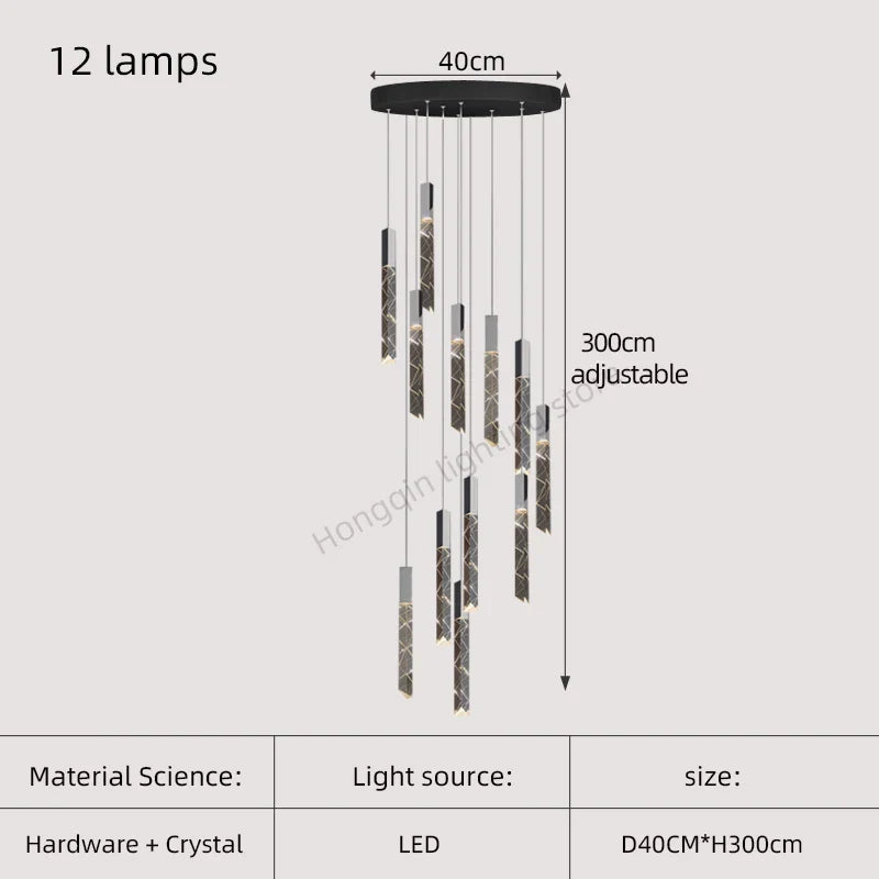 Gold Crystal Stair Chandelier 25-Lamp Design
