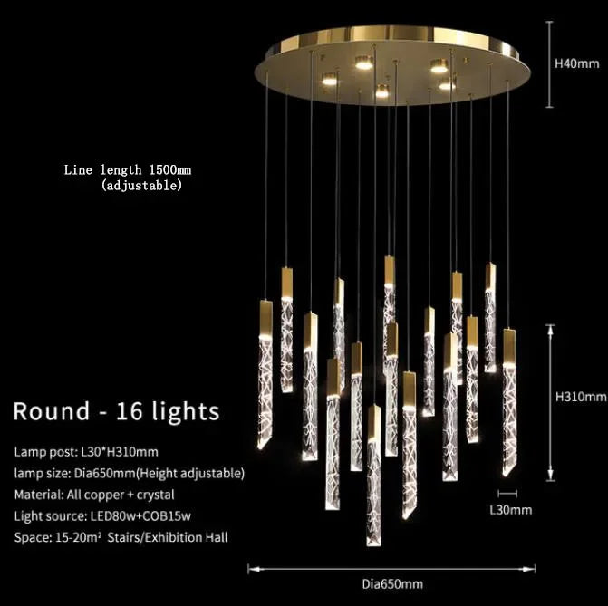 Decorbites™ Gold-Kristall-LED-Kronleuchter für modernes Loft-Wohnzimmer und Treppenhaus
